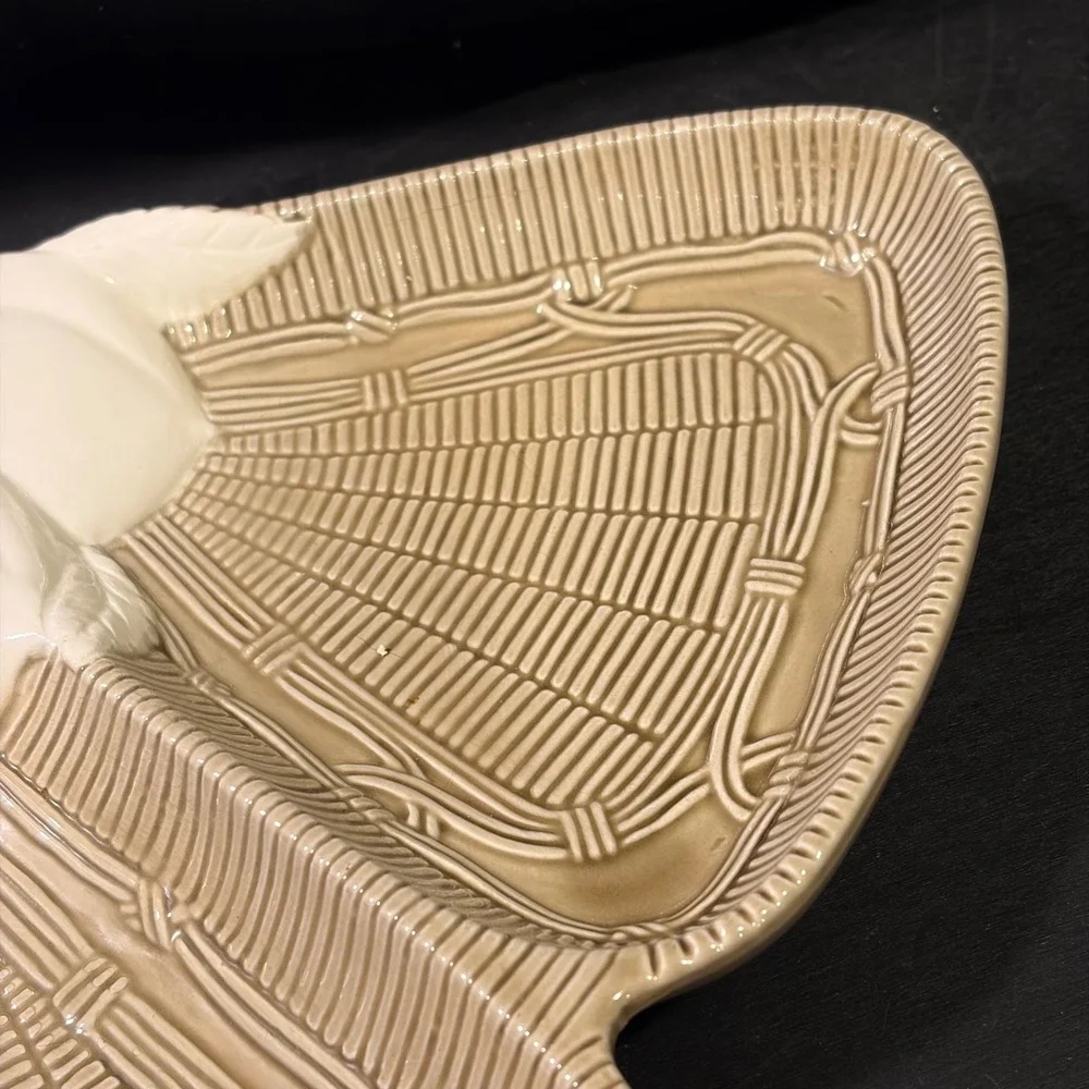 Vintage Georges Briard Ceramic Divided Serving Dish White Peaches Basketweave